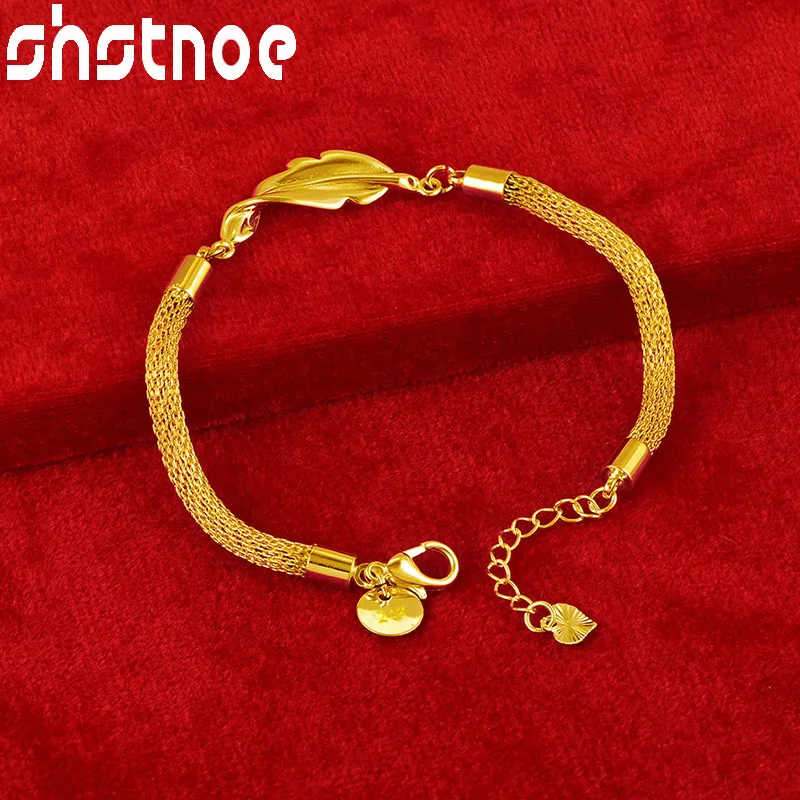 

SHSTONE 24K Gold Hollow Woven Chains Twisted Leaves Bracelets For Woman Fashion Party Wedding Engagement Christmas Charm Jewelry