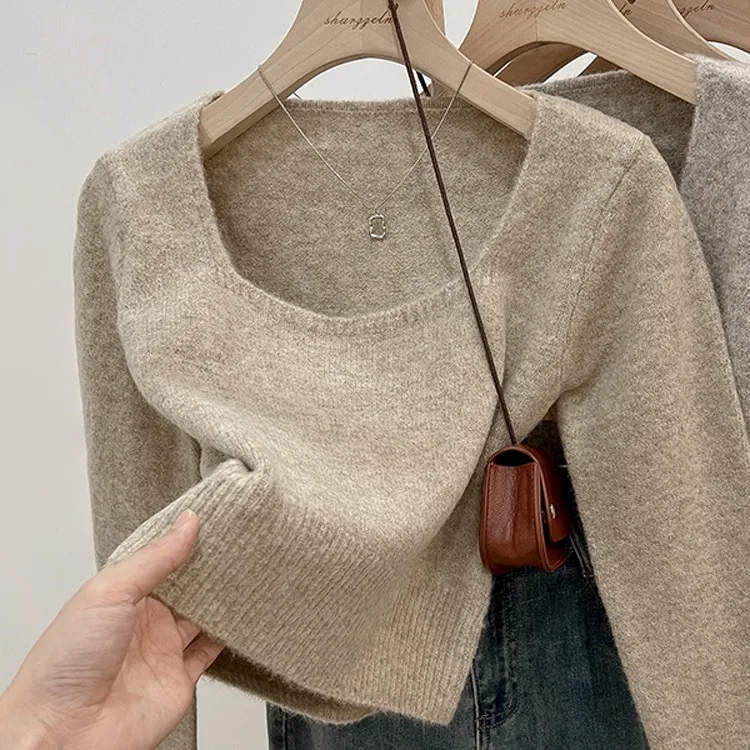 

2025 New Cashmere Square Neck Bottoming Shirt Autumn and Winter Slim-fitting and Thin Pullover with Thickened Knitted Sweater