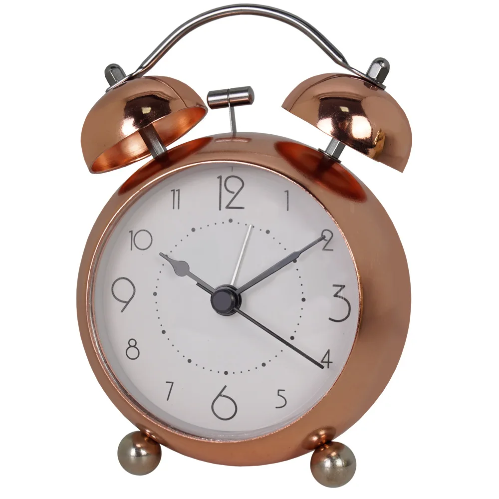 European-style retro creative alarm clock, children's silent pointer electronic wall clock, metal minimalist student night-lit q