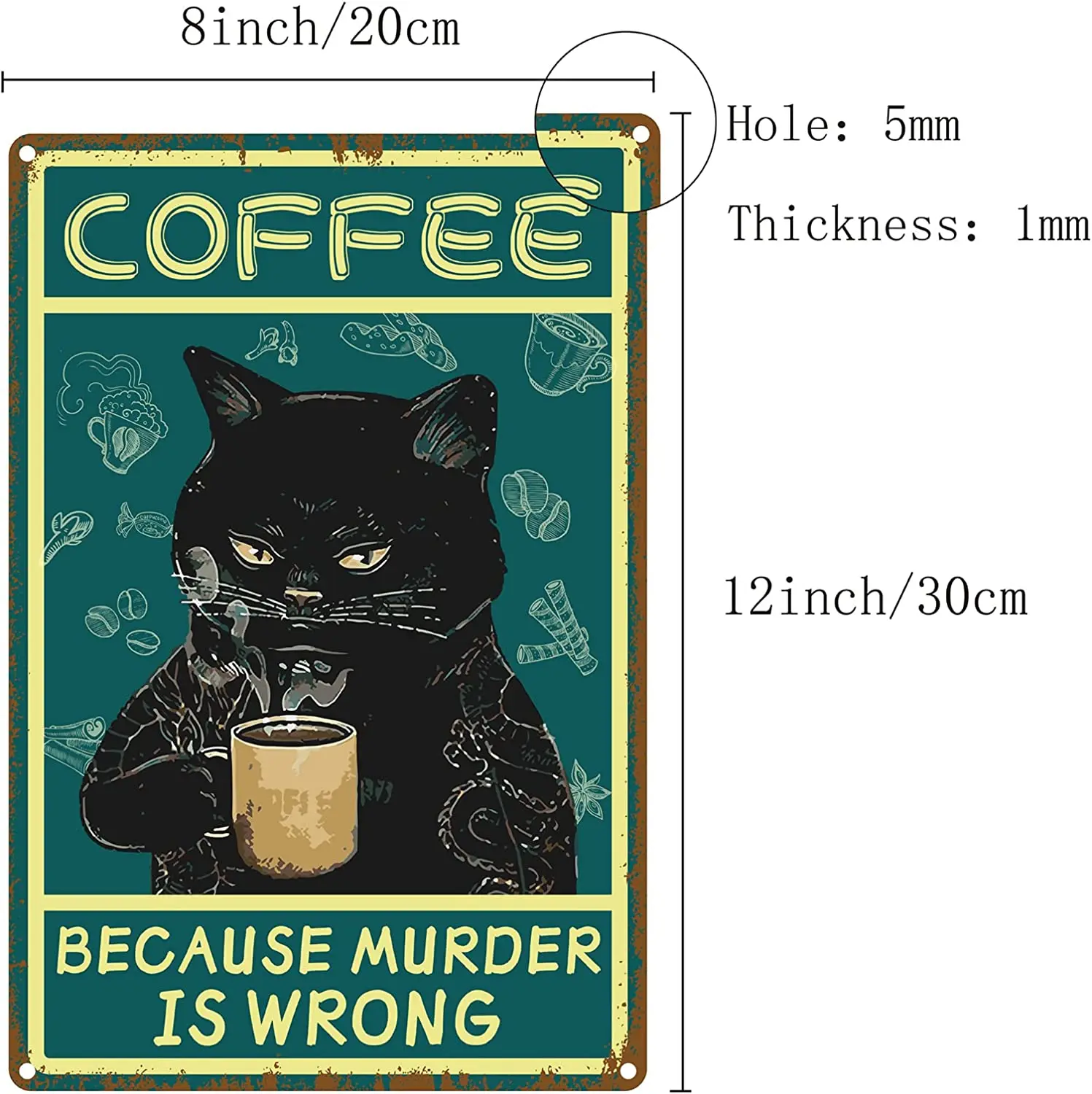 Cat Coffee Sign Vintage Funny Black Cat Metal Tin Sign Retro Because Murder is Wrong Wall Decor Art Poster Paintings for Homee