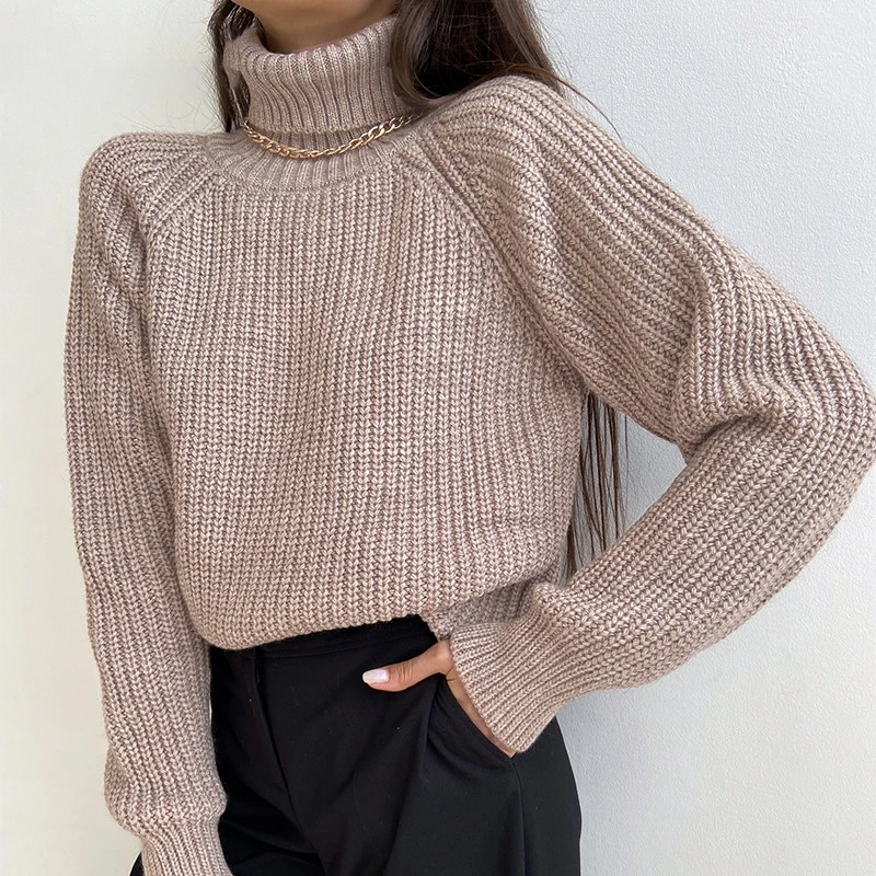 Turtleneck Women Sweater Women Khaki Long Sleeve Pullover 2020 Autumn Winter Casual Pink Jumper Loose Sweaters Oversized