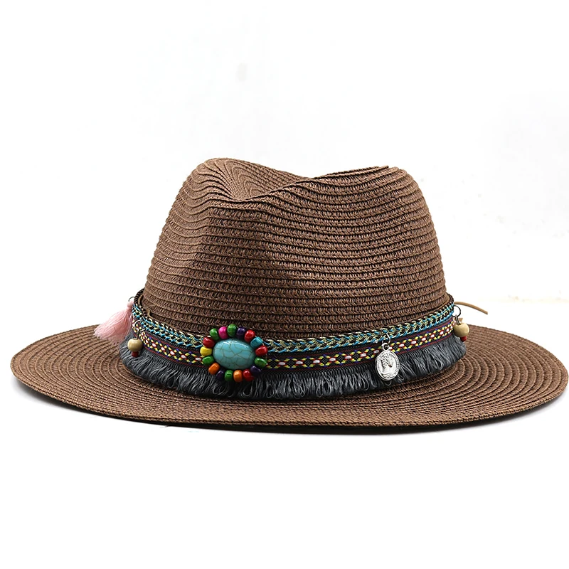 Summer Outdoor Men Women Hand-woven Western Cowboy Straw Hats Wide Brim Breathable Beach Jazz Cap Sun Protection Hat