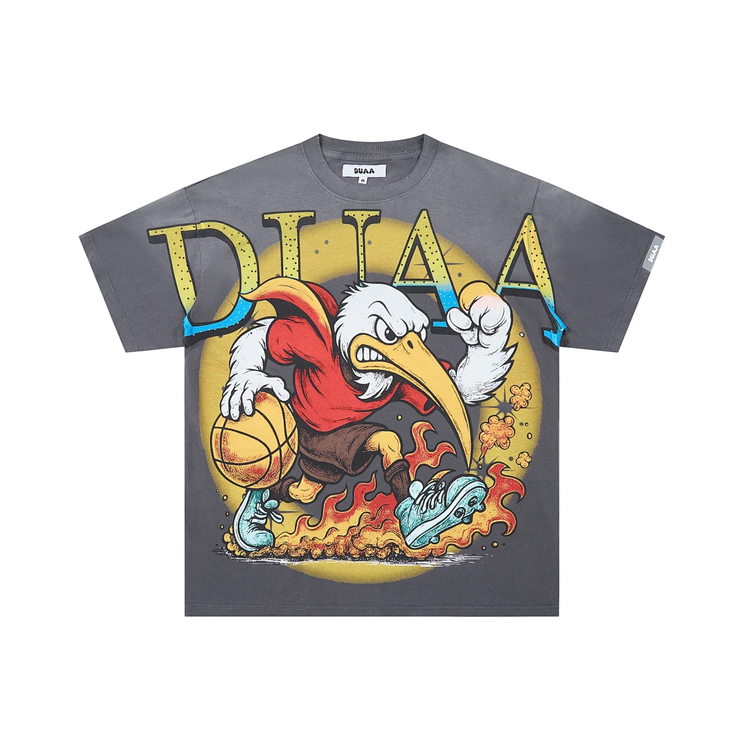 American Streetwear Funny Designs Washed Distressed T‑Shirt Rhinestone Graphic Short‑Sleeve Oversized Unisex Casual Tops