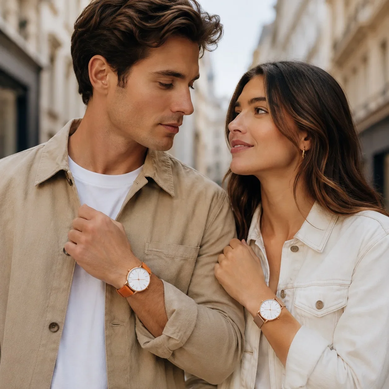 Luxury Simple Couple Watches Set 2Pcs Thin Round Dial Mesh Strap & Leather Band Quartz Wristwatches For Men Women Couple Gift