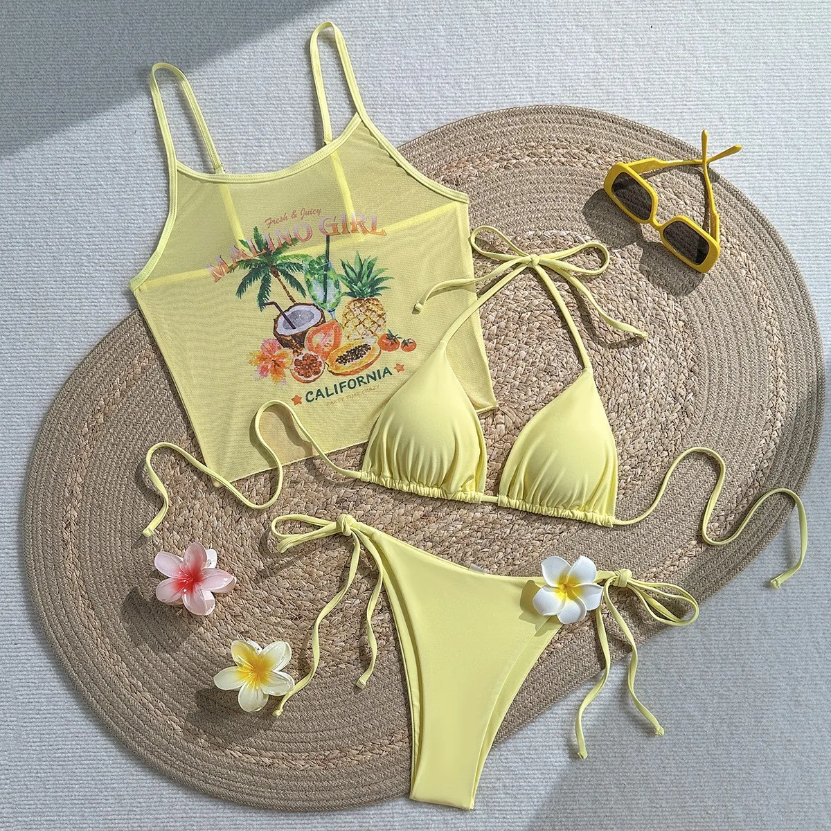 Fruit Print Bikini Bra Top Pas - Sheer Mesh Bra recension och pris