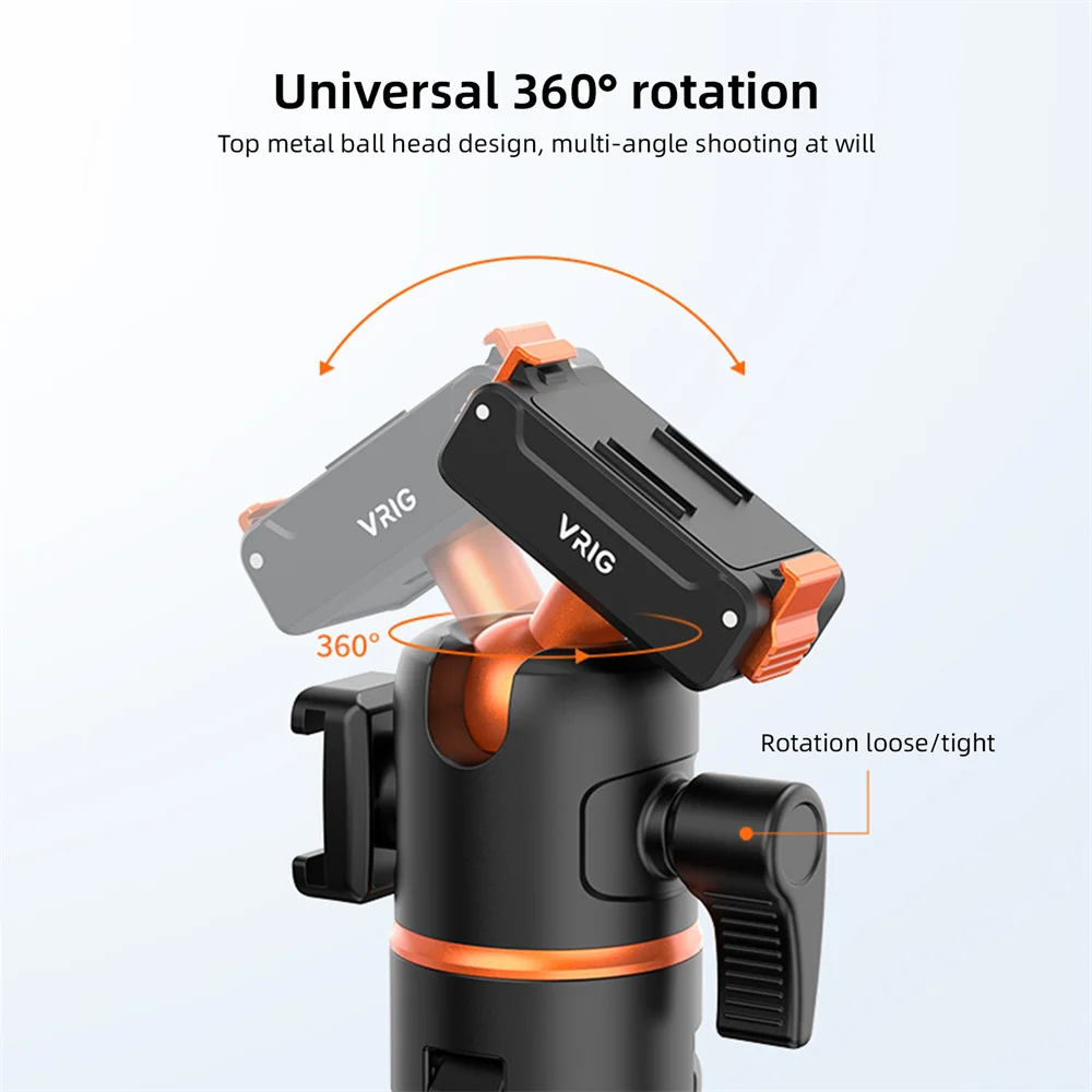 VRIG Magnetic Tripod for DJI Osmo Action 6 5 4 3 Adjustable Selfie Stick Stand Action Camera Accessories w 360 BallHead&ColdShoe