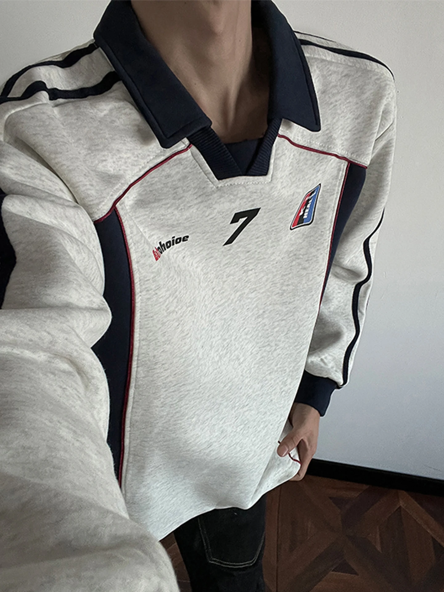 

Retro American Sport Sweatirt Men's Trendy Patchwork High Street Design Long Sve Collar irt Comfortable Breathable