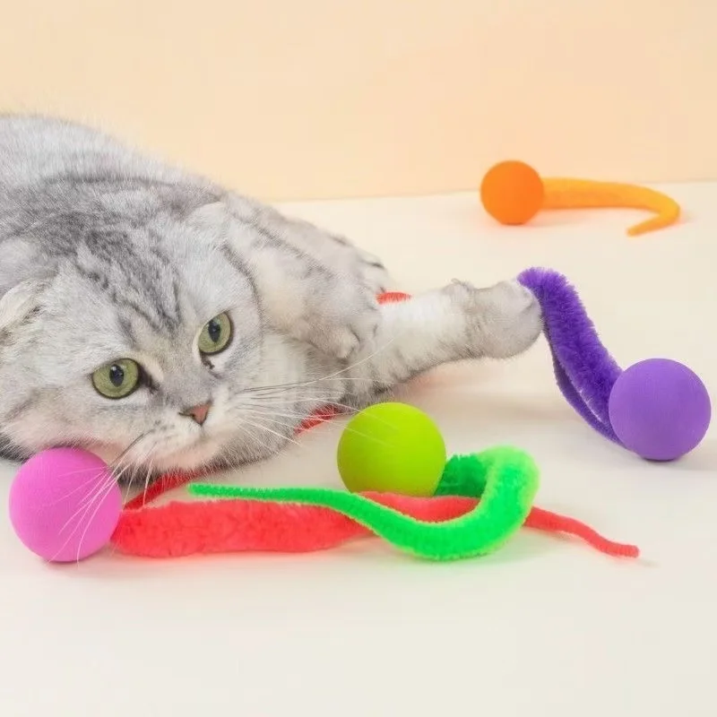 1PC Cat interactive toys Tickle Cat Colorful bouncing ball Pet supplies Puzzle teasing indoor cat worm caterpillar elastic toy