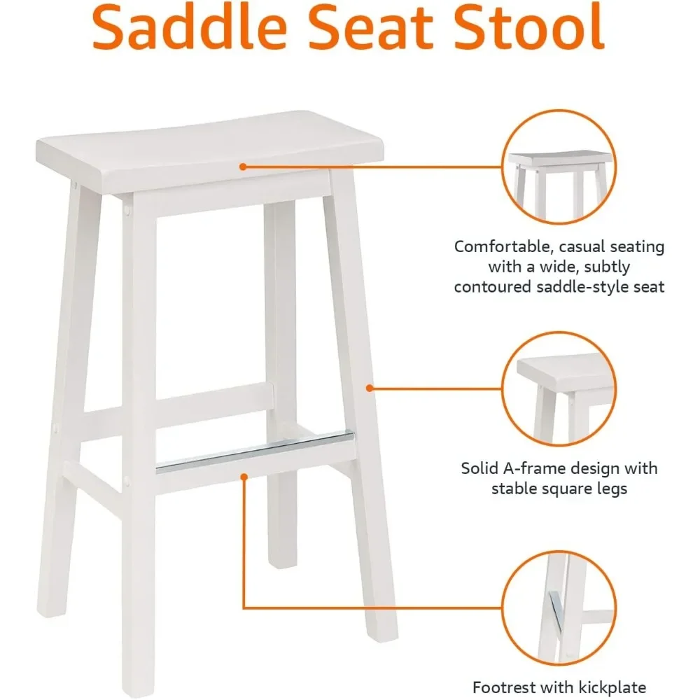 Solid Wood Saddle-Seat Kitchen Island Counter Barstool, 29-Inch Height, White - Set of 2