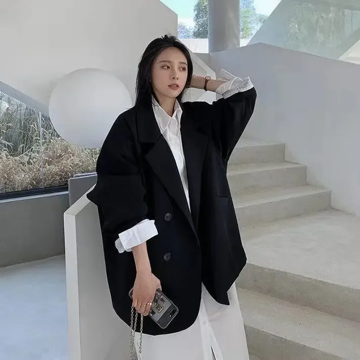 Brauner Blazer für Damen, elegant, offiziell, für Frühling und Herbst, modisch, langärmelig, übergroß, schick, lässige Anzugsjacke – Detail 15