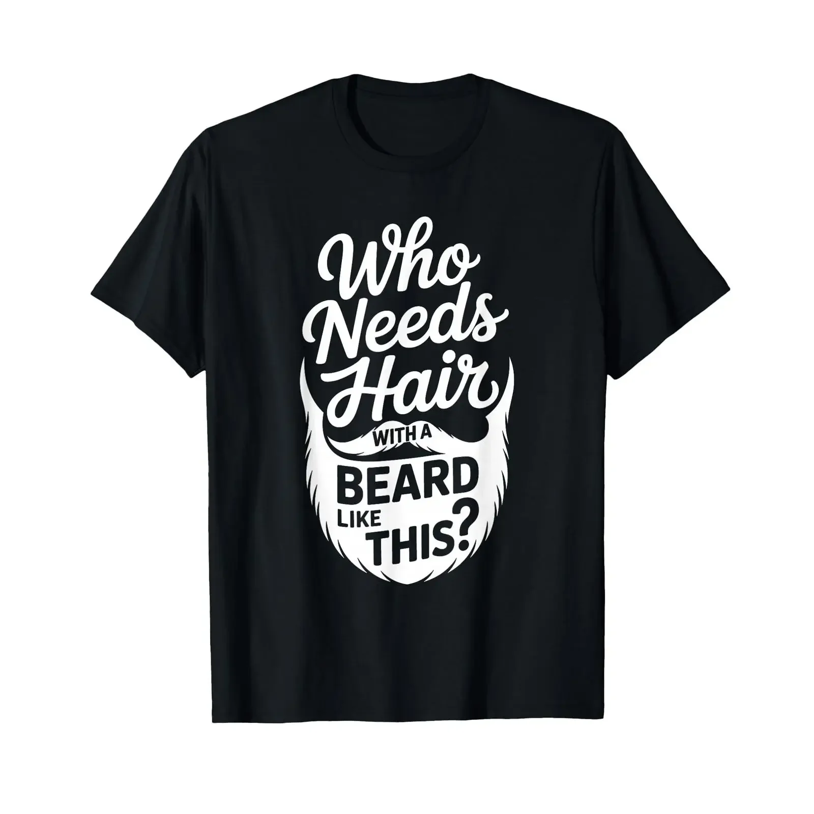 Who Needs Hair with A Beard Like This Men's Bald T Shirt vintage Washed fashion Casual graphic Versatile homme streetwear