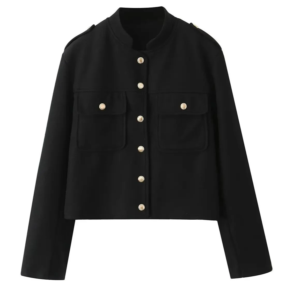 المألوف زر واحد الوقوف طوق سترة المرأة ملابس خارجية الخريف الشتاء نمط جديد جيب مزين اتجاه الشارع