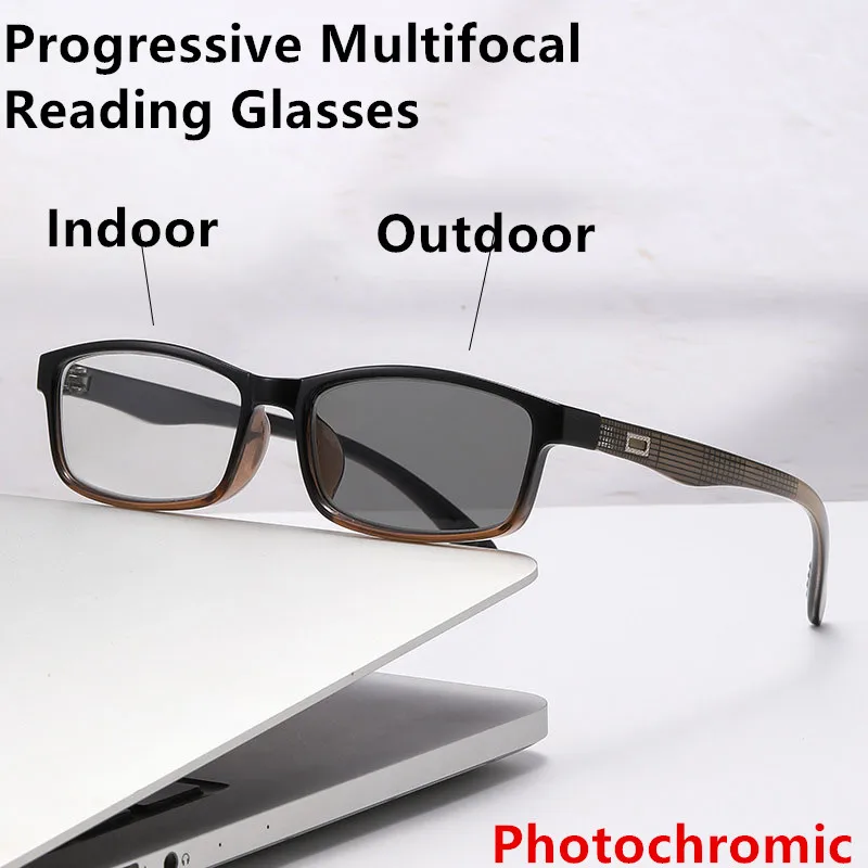 Man Woman New Photochromic Reading Eyeglasses Vintage Square Fashion Versatile Readers Progressive Multifocal Reading Glasses