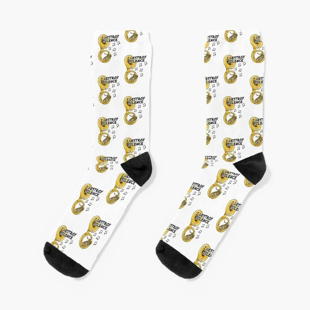 I Destroy Silence Sousaphone Player Brass Musician Socks Stockings compression loose Christmas Designer Man Socks Women's