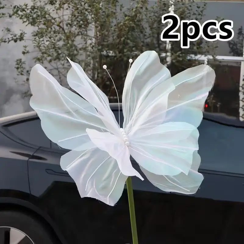 2 pièces Papillons artificiels 3D en gaze suspendus pour décoration DIY d'arche florale extérieure, mariage, fête d'anniversaire, baby shower