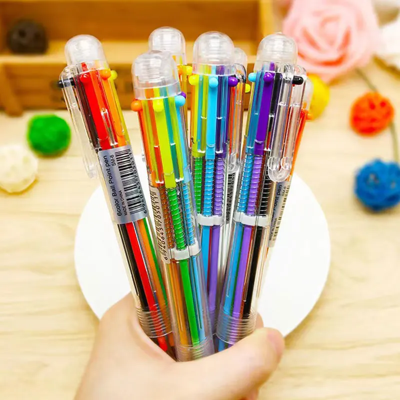 

50Pcs Ball Point Pen Marker Korea Creative Stationery Pen 6 Color In 1 Ballpoint Pen Color School Supplies For Kid