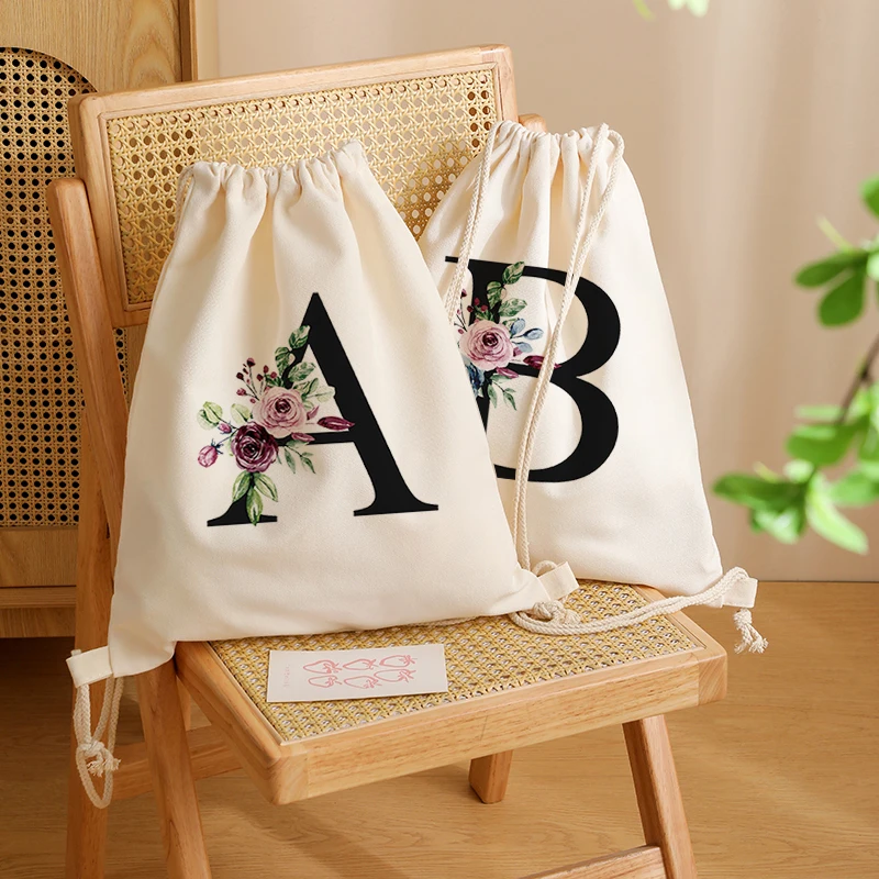 

Новинка 2026, цветочная буква A-Z, любители фитнеса для мужчин и женщин, универсальная большая вместительная веревочная сумка для фитнеса, подарок на день рождения