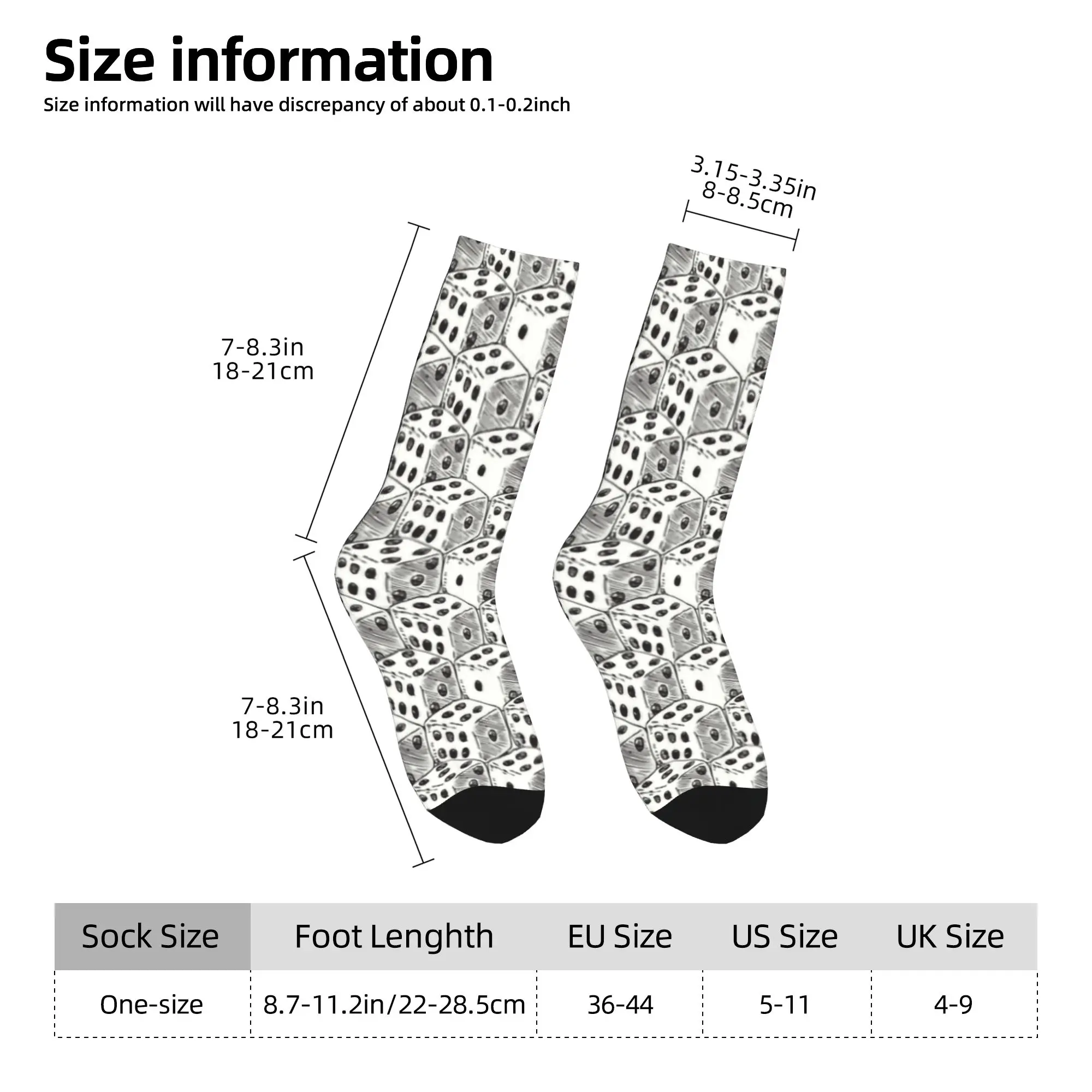 Cool Printing Dice Socks for Man Woman Stretch Summer Autumn Winter Gambling Game Crew Socks