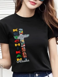 Ketchikan-女性用半袖Tシャツ,ネイティブアートお土産,記念日,新しいプリントTシャツ,トーテムTシャツ,ファッショナブル