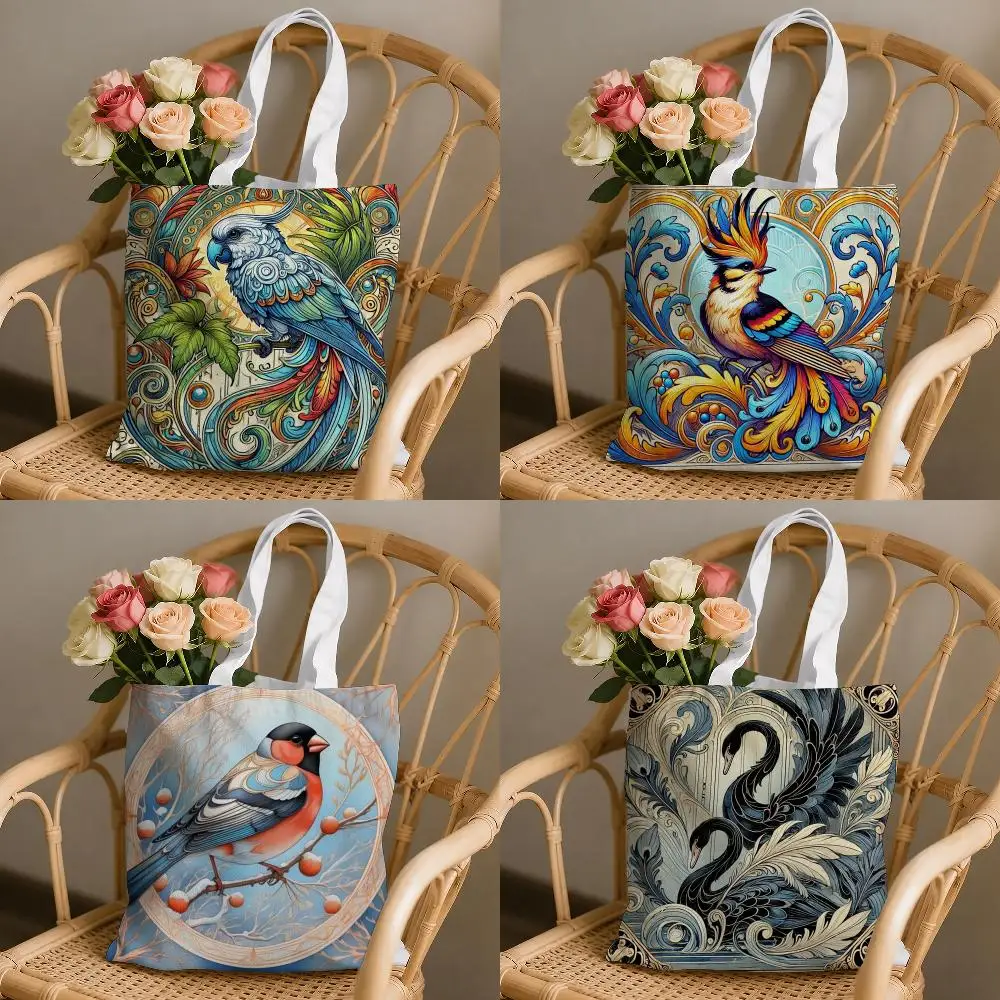 Elegant swan bird animal prints Storage Bags Double-Sided Print Canvas Tote Bag Fashion Large Capacity Women's Shoulder Handbag