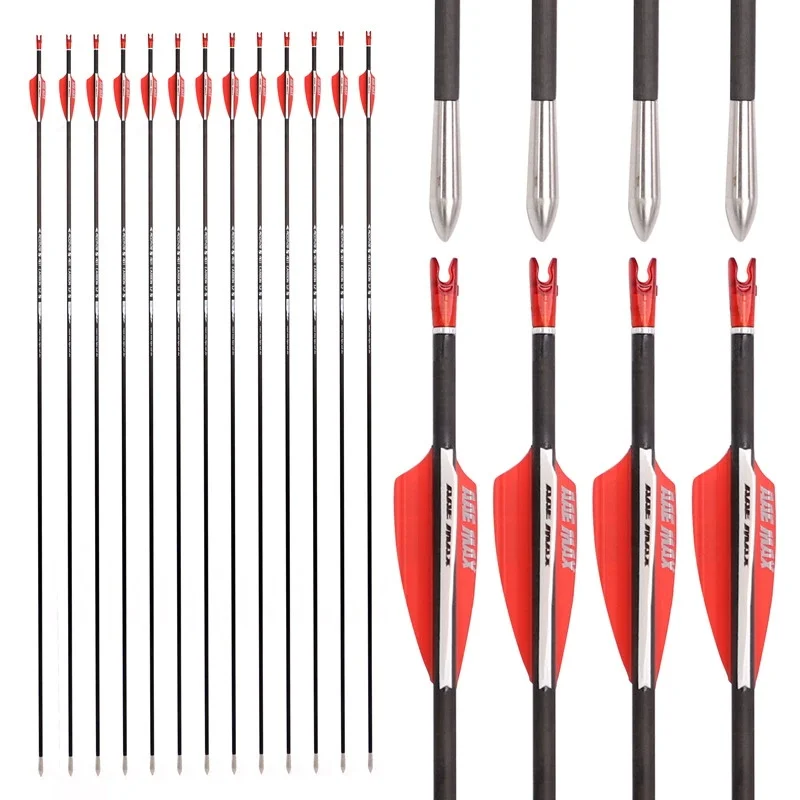 

6-12pcs Pure 40T-Carbon Archery Arrows ID 3.2mm Spine 350-1000 Straightness 0.009 for Compound/Recurve Bow Shooting