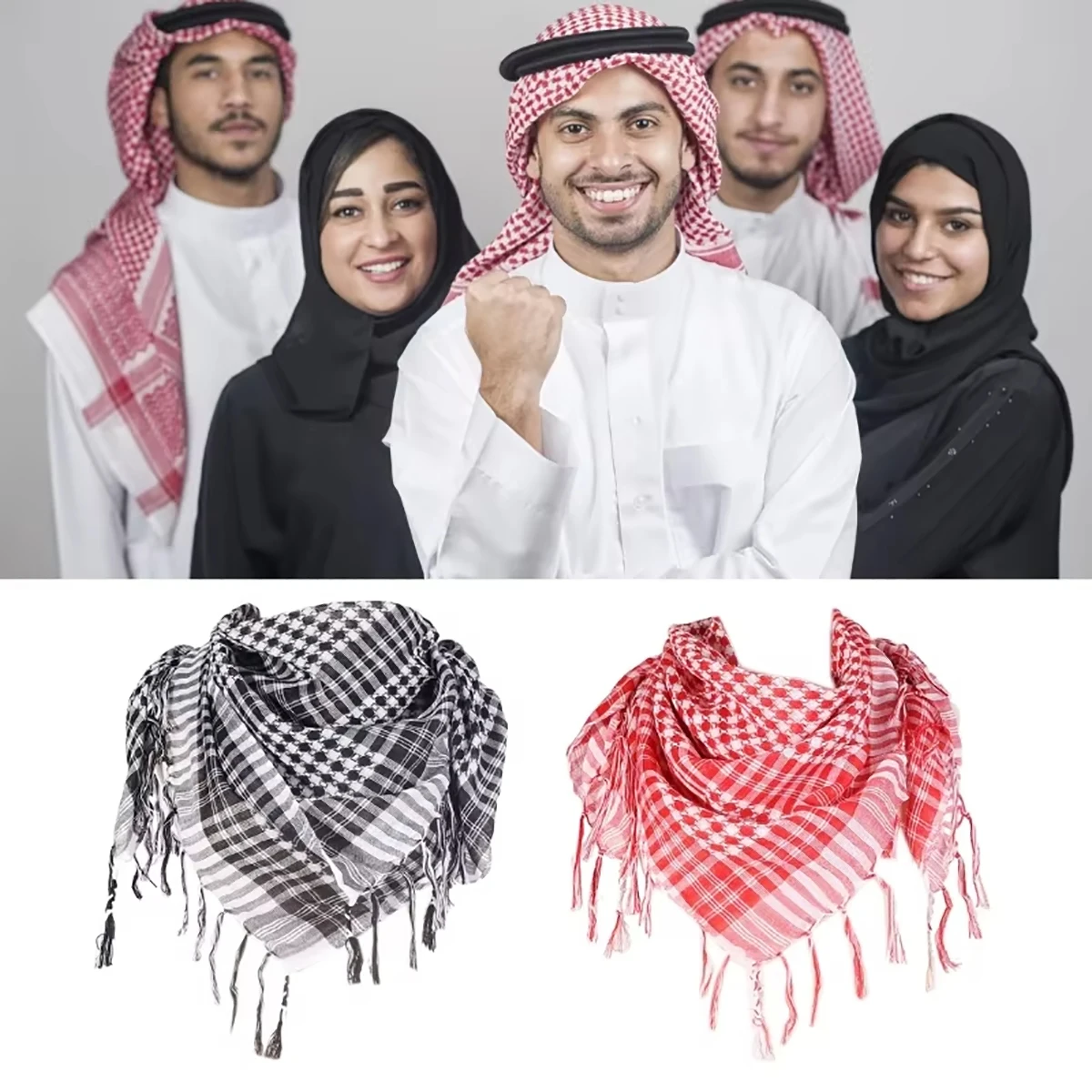 New Multiuse Arafat Hijab Scarf Tassels Shawl Bandana Adult Desert Arab Shemagh Headscarf Arabian Dubai Saudi Head Covering