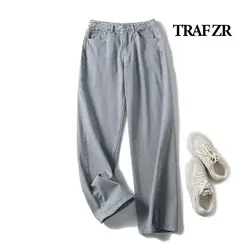 TRAF ZR High Waist Jeans for Women Y2k Streetwear Baggy New in Wide Casual Boyfriend Jeans Korean Women's Pants Spring 2024