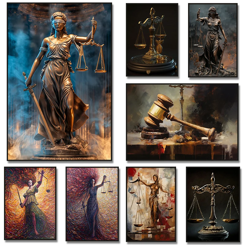 Affiches d'art abstrait sur le thème de la Balance de la Justice et de la Déesse de la Justice, tableaux sur toile, impressions murales, images pour bureau d'avocat et maison