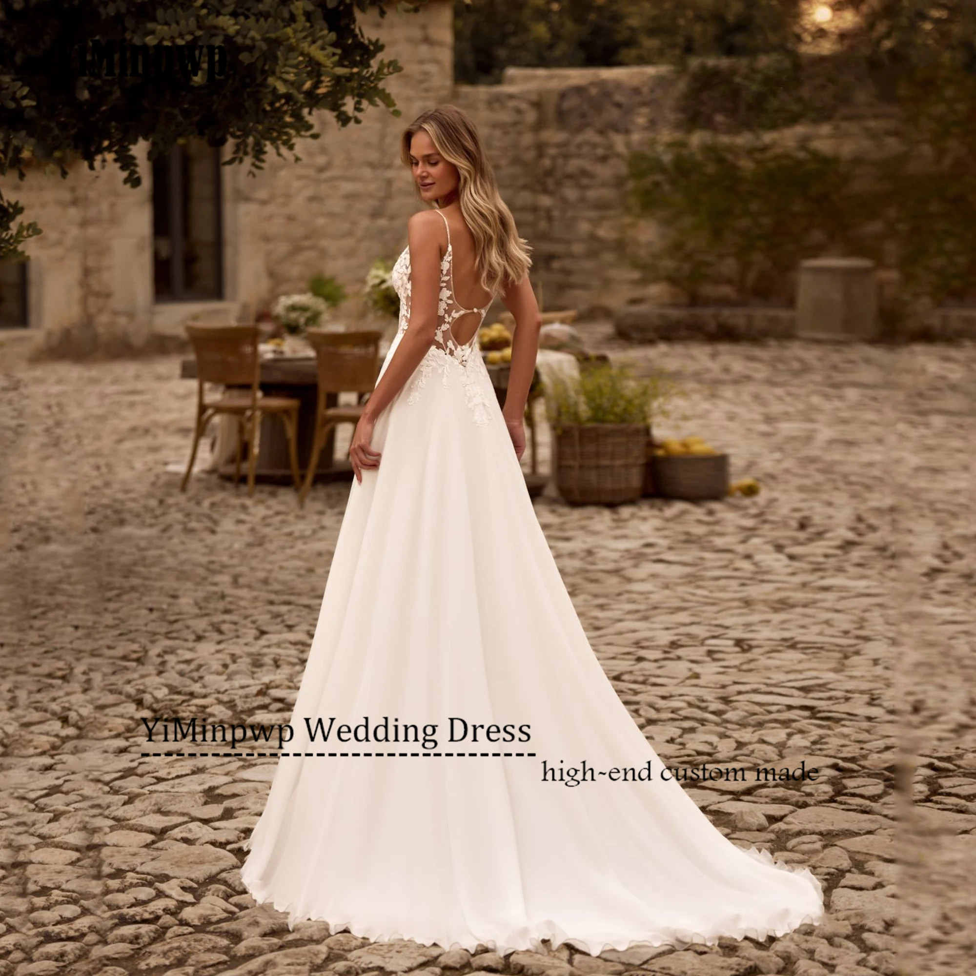 Customized Backless V-Neck Wedding Dresses Applique A-Line Chiffon Spaghetti Straps vestidos de novia Beach Bride Gowns 2025