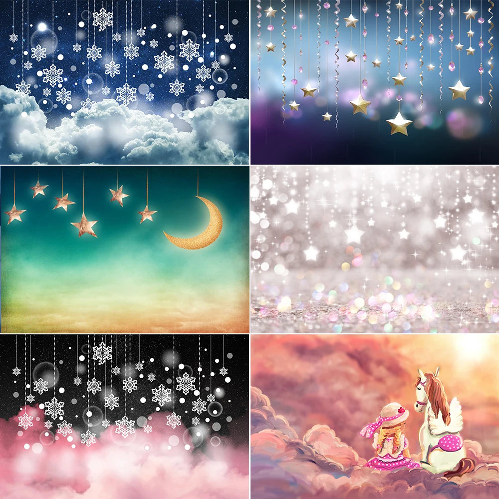 

Twinkle Little Star Moon Cloud Layer Sky Photography Background Newborn Baby Birthday Party Backdrop For Photo Studio Prop