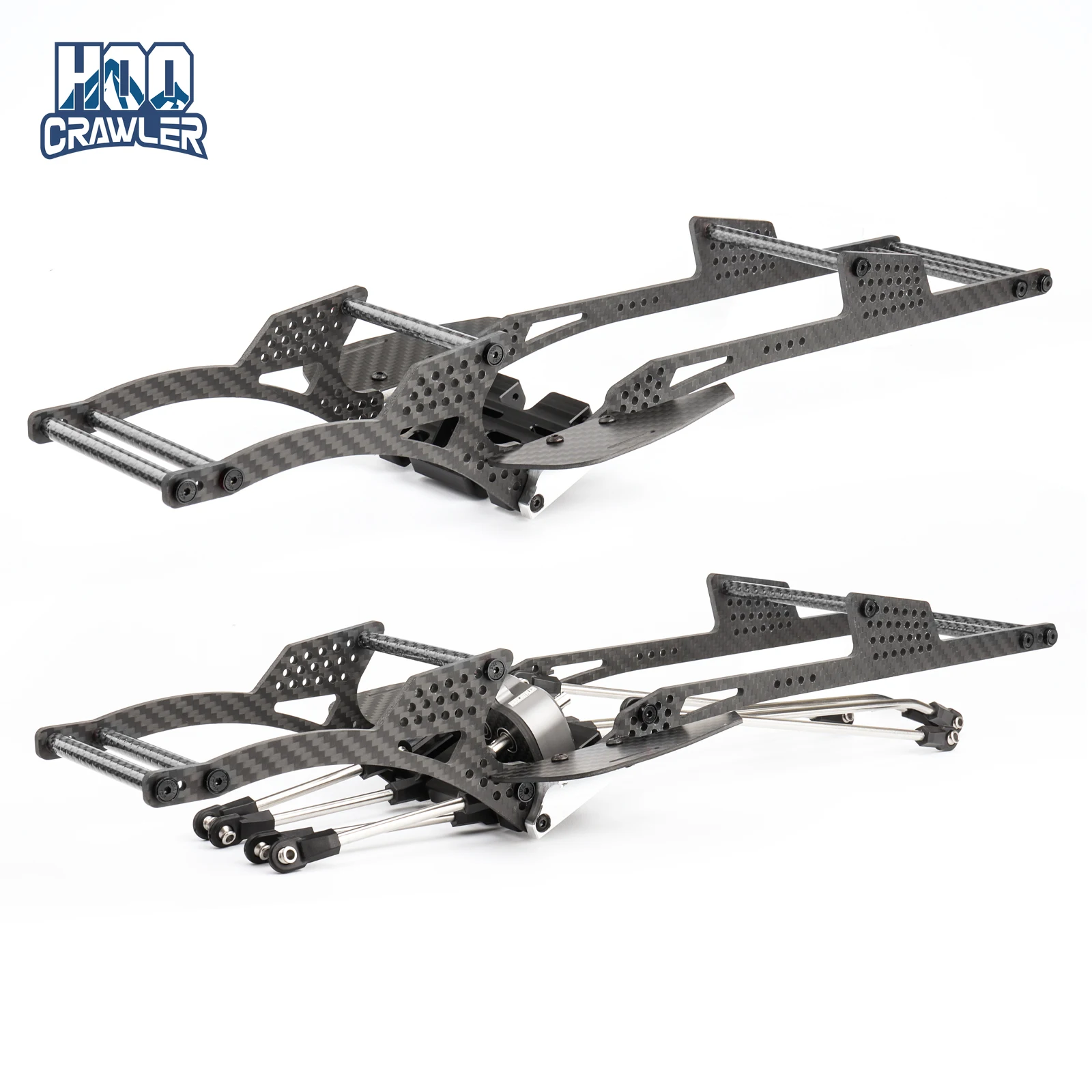RC Performance Carbon LCG Chassis Kit with Brace Rock Sliders Delrin Skid Plate for 1/10 RC Crawler Comp Rigs SCX10 Capra