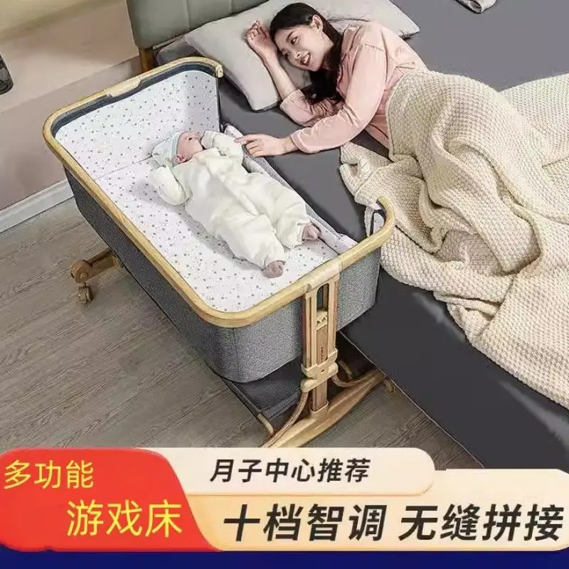 

Baby Cribs Multi Functional Foldable Baby Crib Mobile Portable Newborn Crib European Style Baby Bed Spliced Large Bed