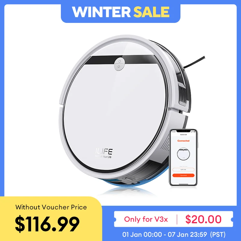 ILIFE V3X Robot Vacuum and Mop Combo, V3s Pro Upgraded, Compatible with Alexa/Google/WiFi, 120mins, 3000Pa, Ideal for Pet Hair