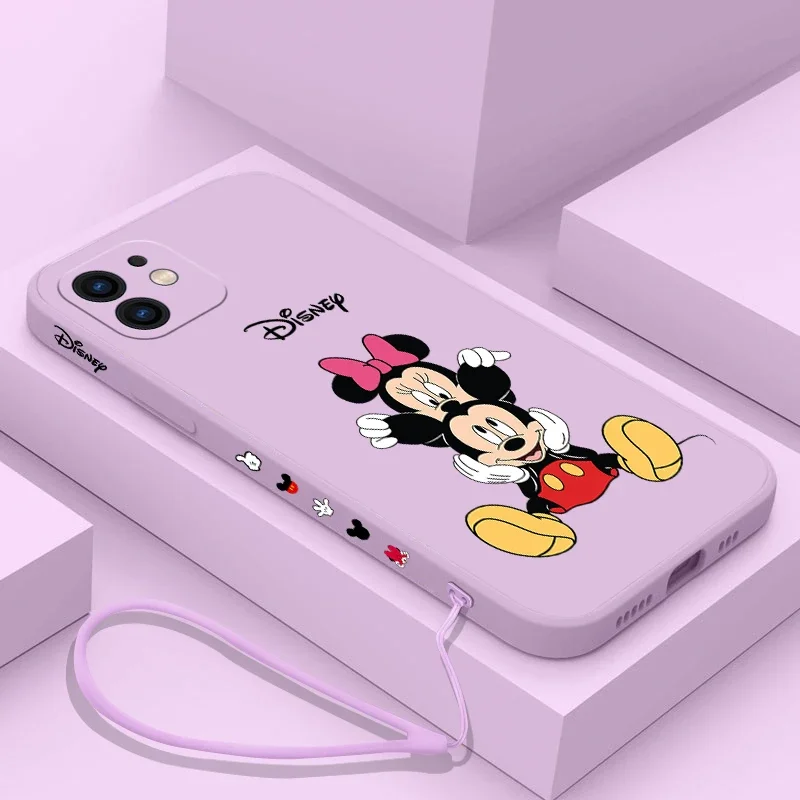 Minnie mickey lanyard Phone Case For iPhone 15 14 13 12 11 Pro Max Mini X XR XS MAX 8 7 Plus Liquid Silicone Cases Cover