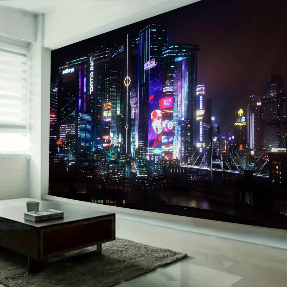 Urban night view tapestry, wall hanging cloth, hippie wall decoration, living room, bedroom, Bohemian home aesthetic decoration