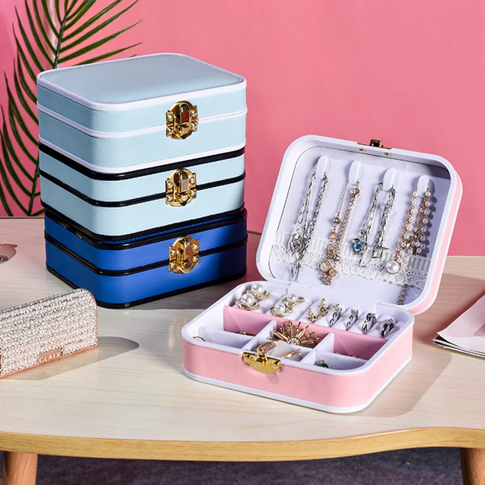 Portable Jewelry Storage Box Leather Travel Earrings Necklace Rings Bracelets Display Case Propose Wedding Jewelry Packaging Box