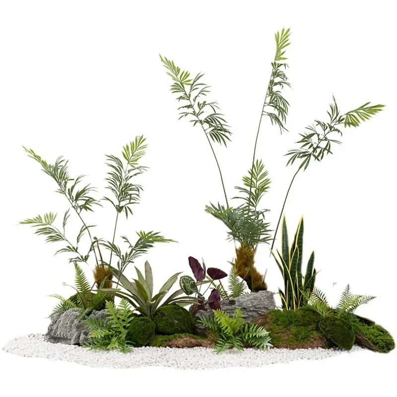 

New Chinese-style simulated golden silk fern plant landscaping indoor zen green plant landscape simplicity