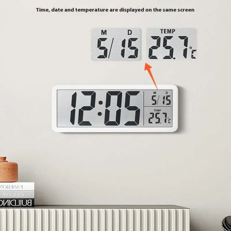 Battery Powered LCD Digital Wall Clock 12/24H LCD Clock For Living Room Time Temperature Date Desktop Table Clock With USB Cable