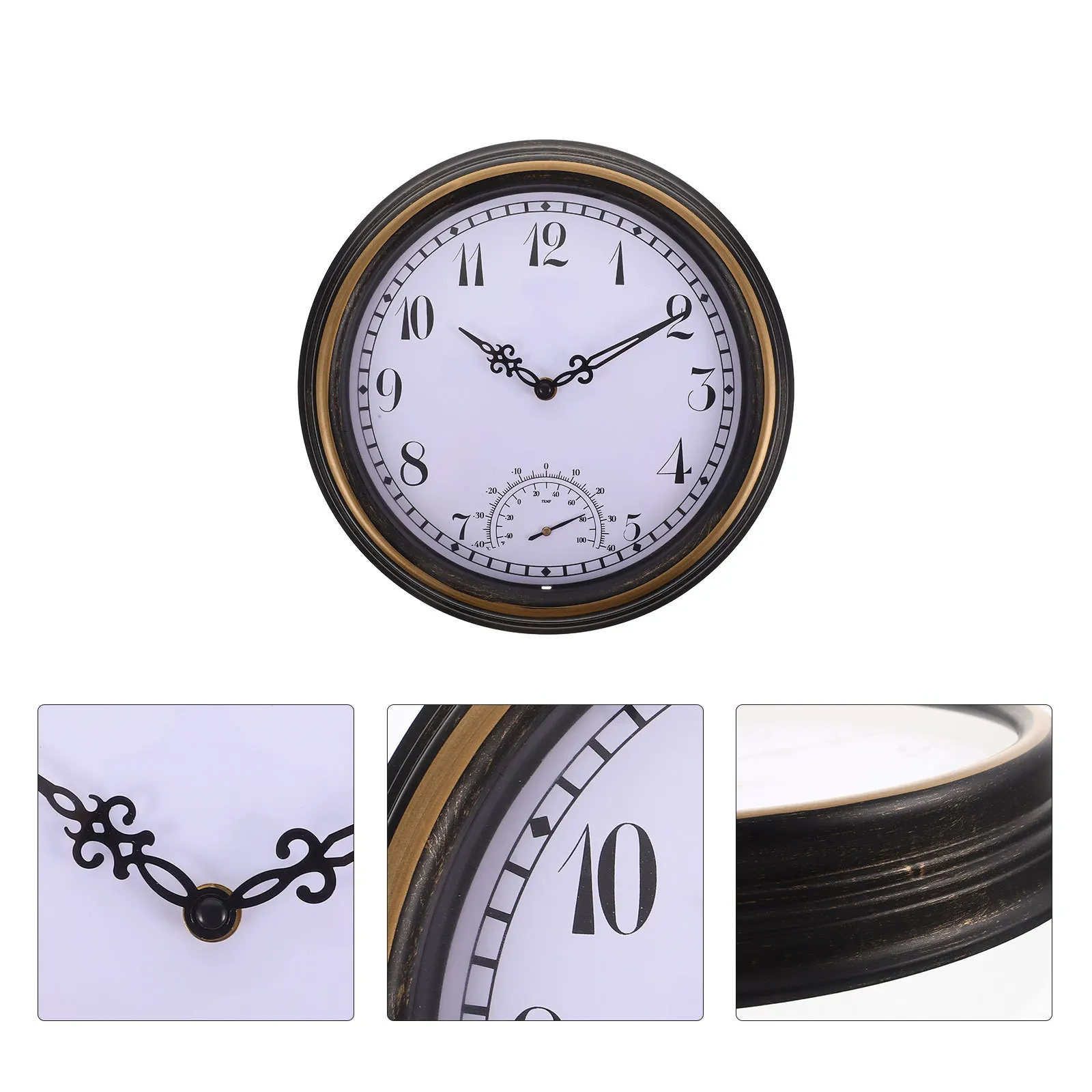 

Wall Clock Hanging Waterproof Living Room Bedroom Decorative Wall Clock with Thermometer Indoor Outdoor Temperature Monitor