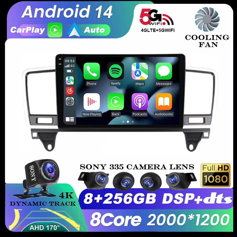 Android 14 Auto Carplay For Mercedes-Benz M-Class M Class W166 ML 2011 - 2015 Car Radio Multimedia Video Player Navigation GPS