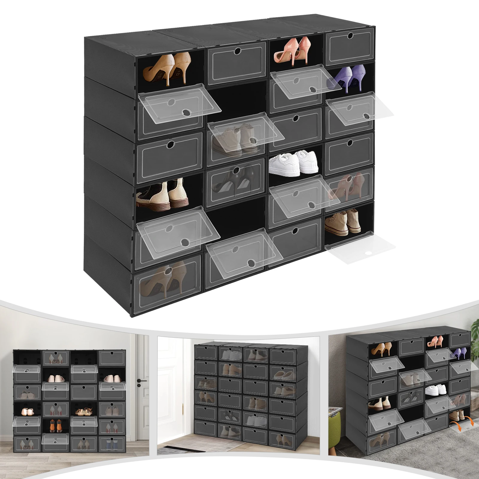 

Eapmic 24 Pack Shoe Storage Box, Stackable Shoe Organizer For Closet, Sneaker Display, Space-Saving Plastic Shoe Box, Durable Sh