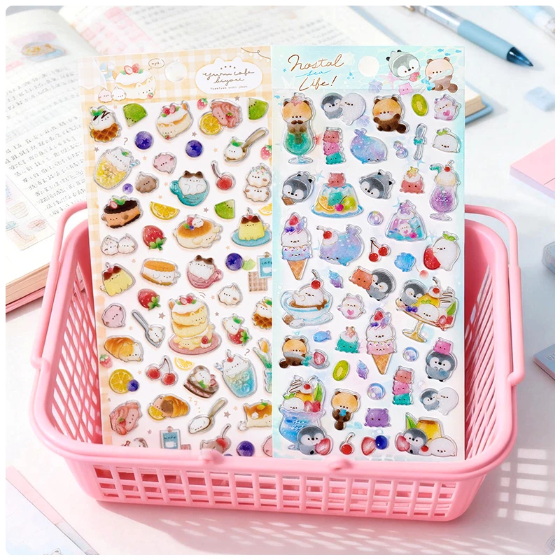 3 pcs Random Cute Candy Color Animals Flash Decor Stickers Scrapbooking Diy Journaling Cute Stationery Diary Sticker Gift Prizes