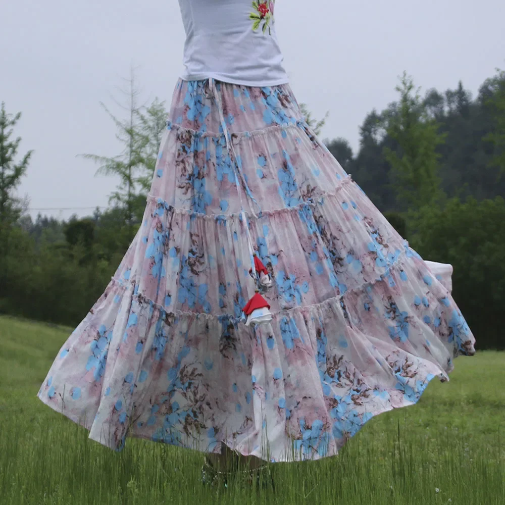 Falda musulmana para mujer, estampado de flores, línea A, dulce árabe, Marruecos, Arabia Saudita, informal, Islam, Dubái, cintura alta, con cordones, faldas largas