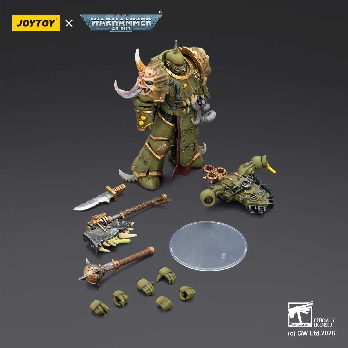 JOYTOY Death Guard Plague Marines Set, Warhammer 40K 1/18 Gearticuleerde Actiefiguren met Plasma Pistool Bubotic Bijl Collectie