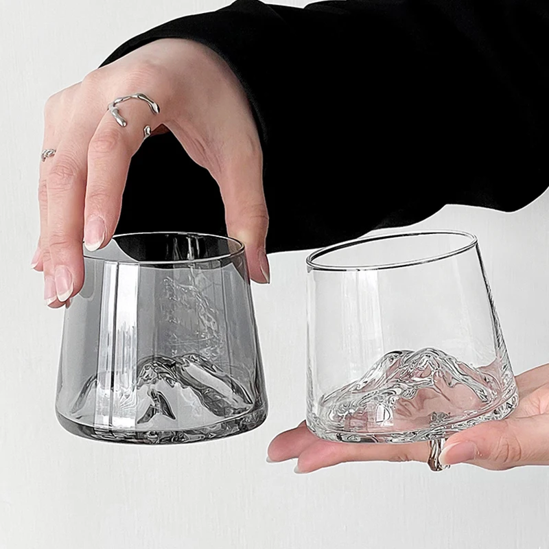 Creative Iceberg Design Whiskey Glass Bottom Raised Ice Mountain Rock Whisky Tumbler Vodka Sake Shochu Cocktail Glasses Wine Cup