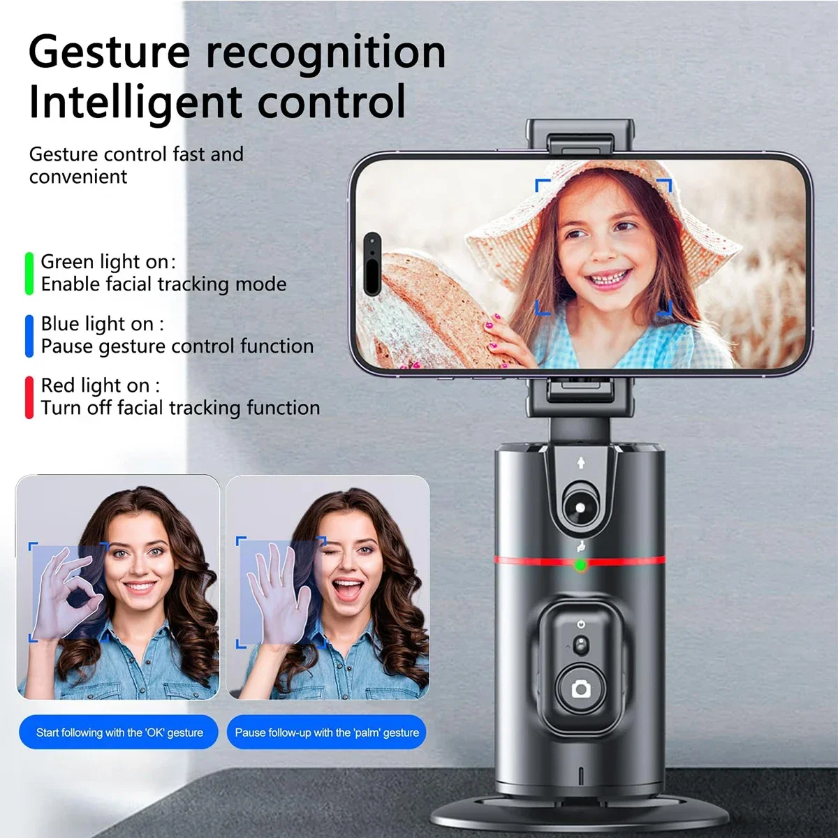 360 Degree Rotation Selfie Stick Foldable Gesture Operation Mobile Smartphone Vlog Live Streaming Auto Face Tracking Gimbal Gift