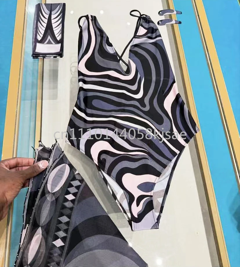 

Элитные дизайнерские женские черные купальники-шарфы с фирменным логотипом, дизайнерские брендовые комплекты бикини с повязкой на голову, пляжная одежда