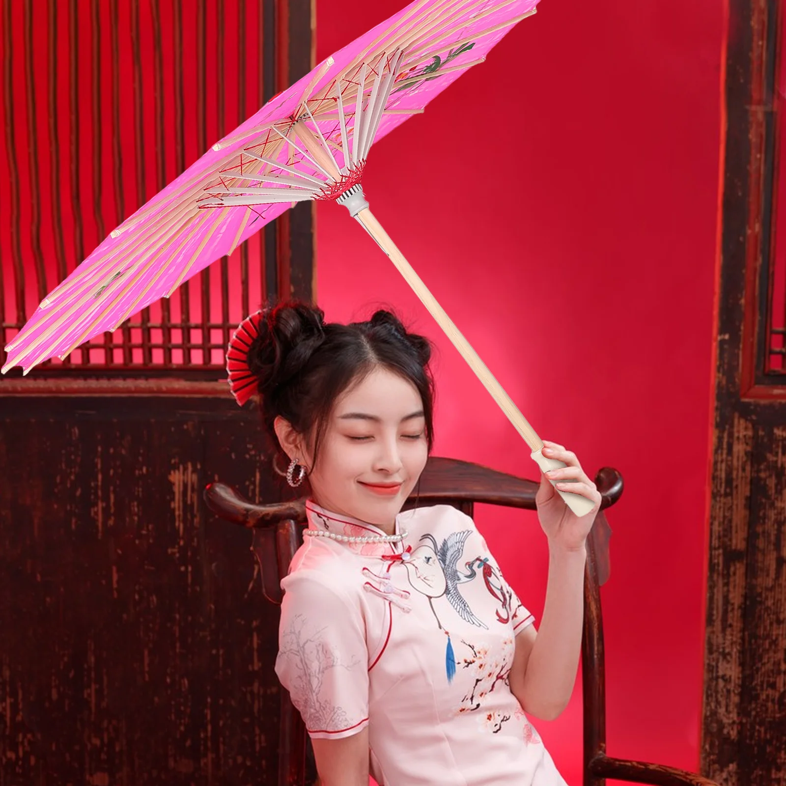 

Vintage Semi Transparent Chinese Japanese Dance Umbrella Elegant Small Parasol Decorative Prop for Stage Performance Photography
