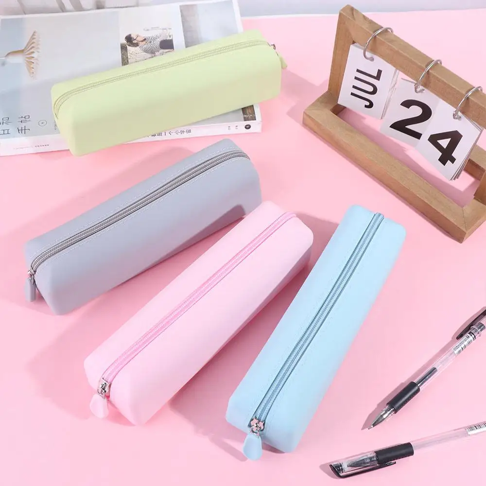 Durable Silicone Pen Bag Large Capacity Waterproof Pencil Case with Zipper Multi-function Cosmetics Storage Bag Travel