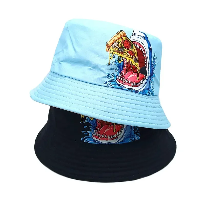 Polyester Cartoon Shark Bucket Hat Outdoor Travel Sun Cap For Child Boy and Girl 82